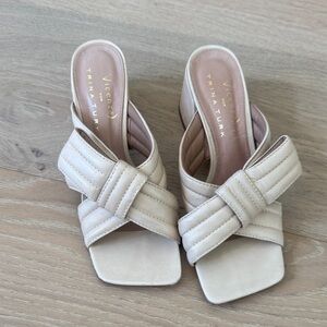 Trina Turk Cream Mules with Bow Detail